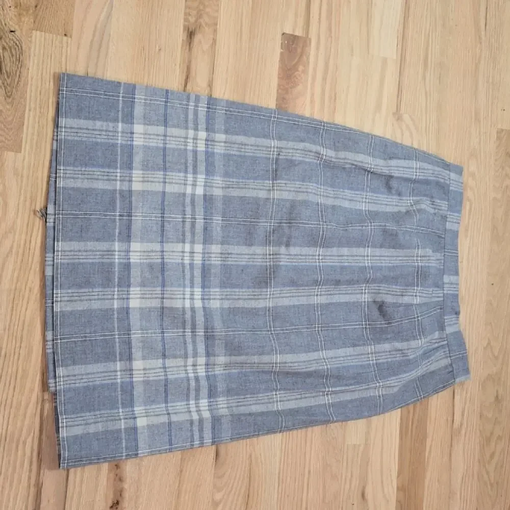 Vintage Handmade Wool Plaid Wrap Skirt Women’s Size 12 Fringe Midi Flaw